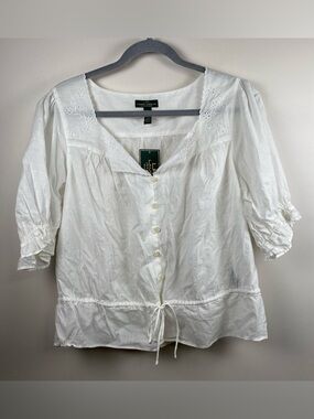 NWT Ralph Lauren White Button-Front Eyelet Peasant Blouse XL